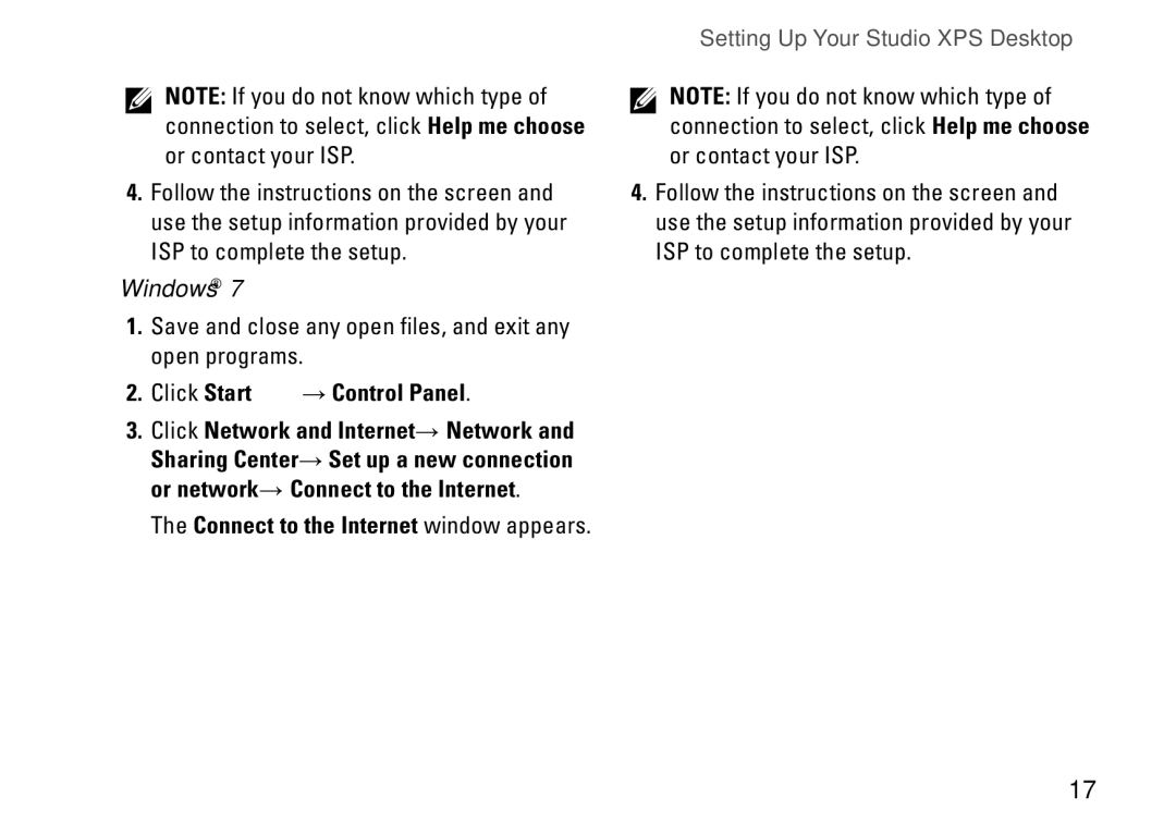 Dell D03M001 setup guide Connect to the Internet window appears 