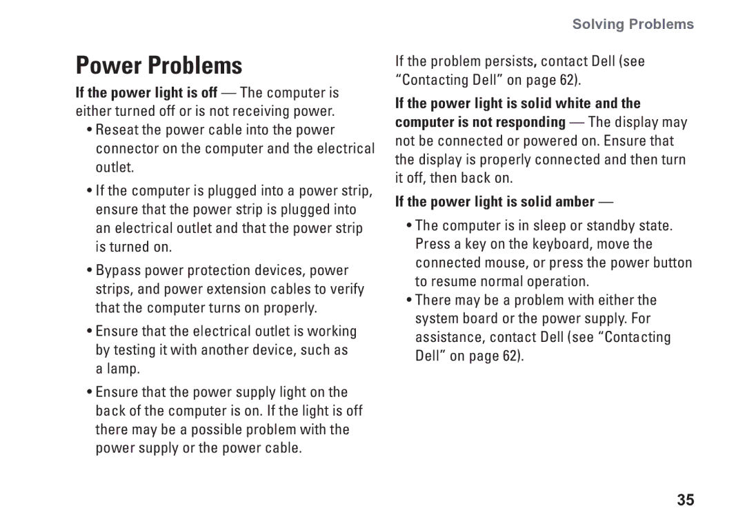 Dell D03M001 setup guide Power Problems, If the problem persists, contact Dell see Contacting Dell on 