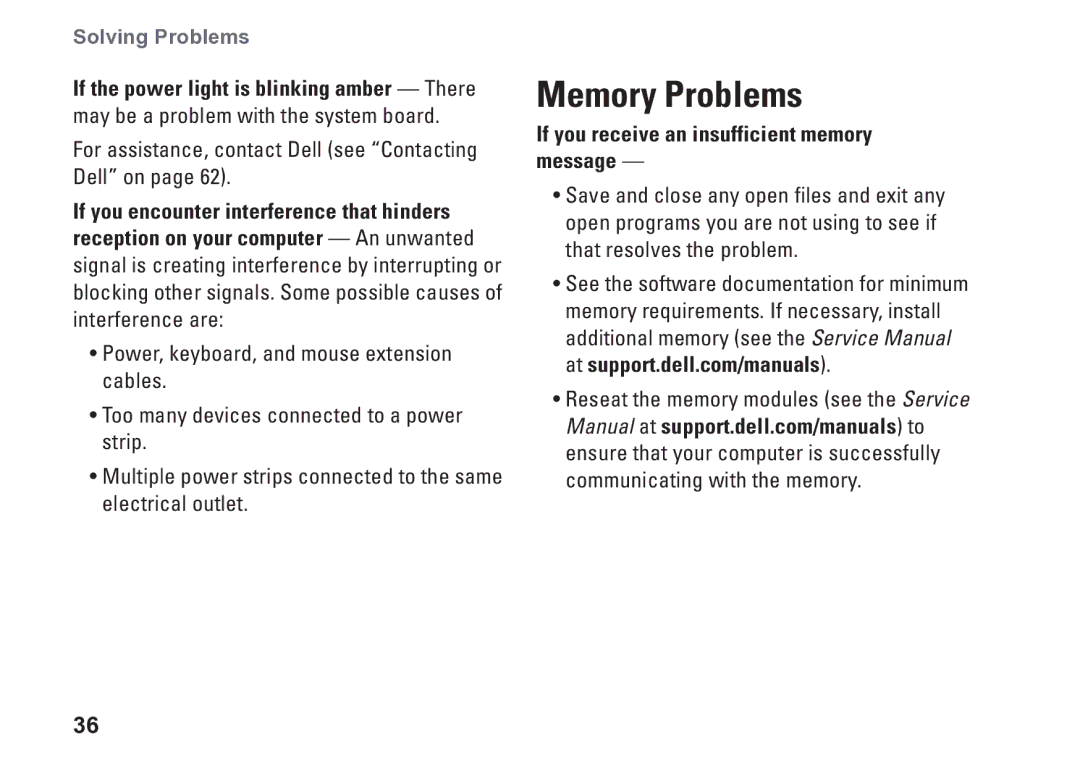 Dell D03M001 setup guide Memory Problems, For assistance, contact Dell see Contacting Dell on 