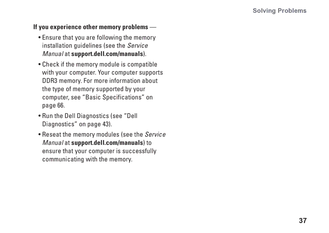 Dell D03M001 setup guide If you experience other memory problems 