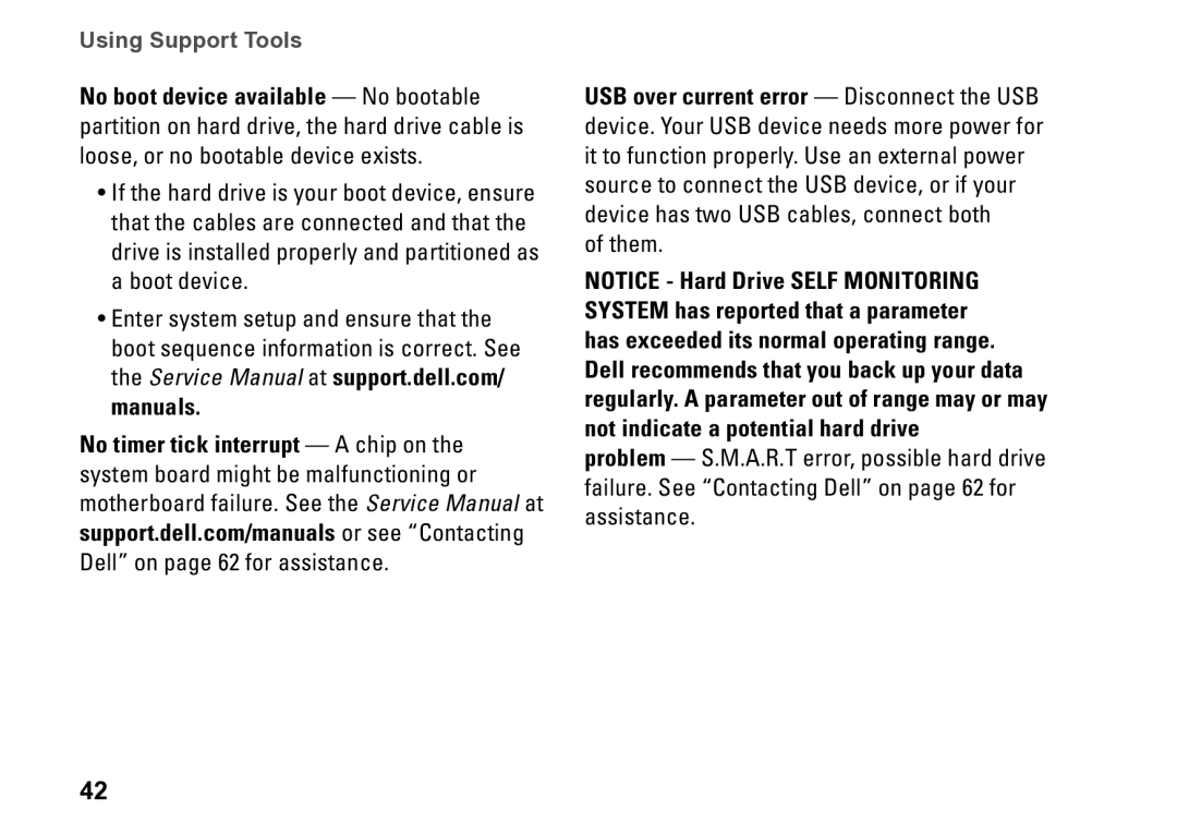 Dell D03M001 setup guide Using Support Tools 