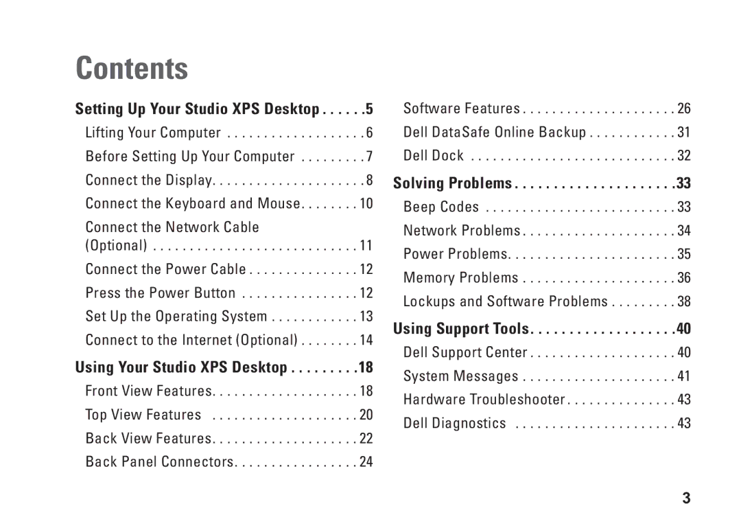 Dell D03M001 setup guide Contents 