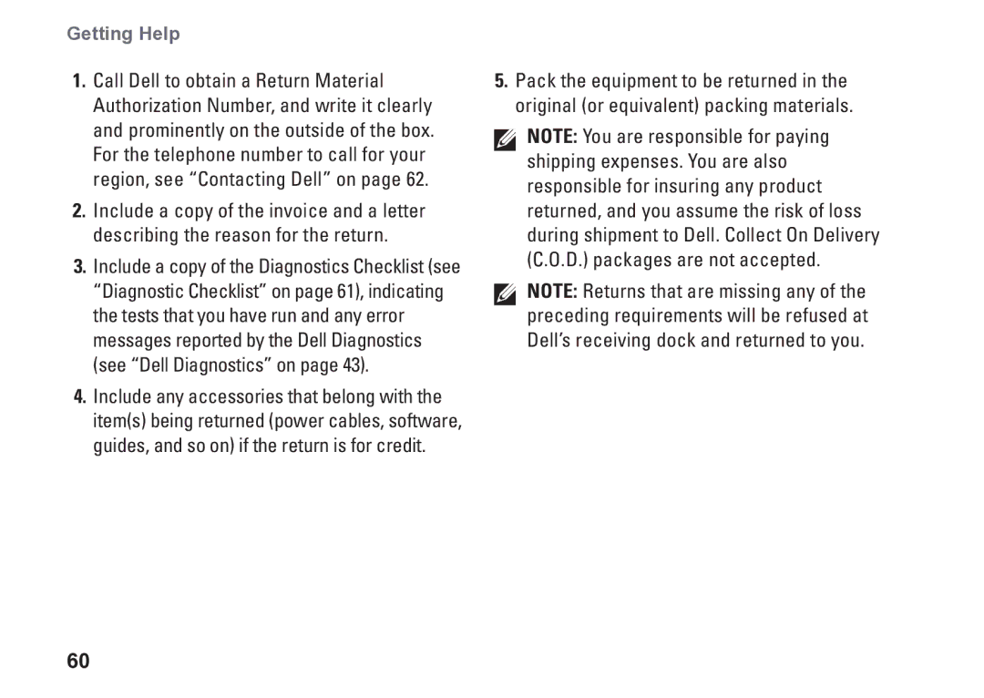 Dell D03M001 setup guide Getting Help 