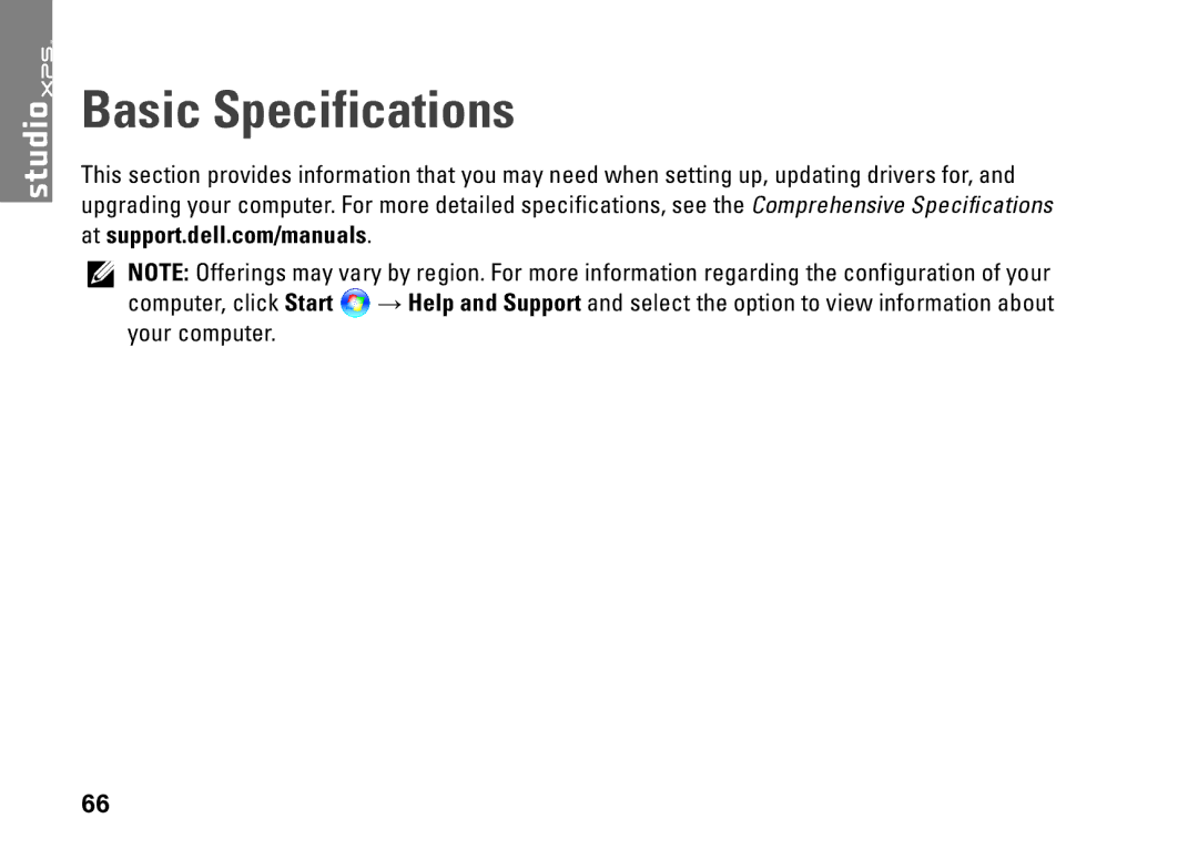 Dell D03M001 setup guide Basic Specifications 