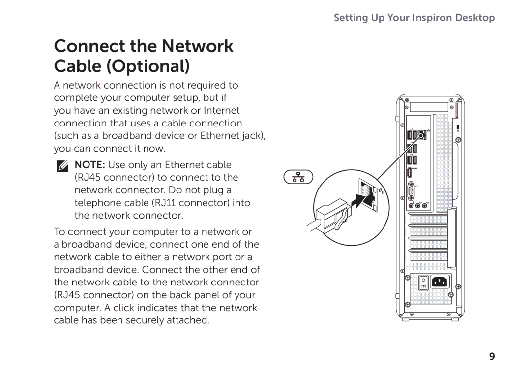 Dell D06D setup guide Connect the Network Cable Optional 