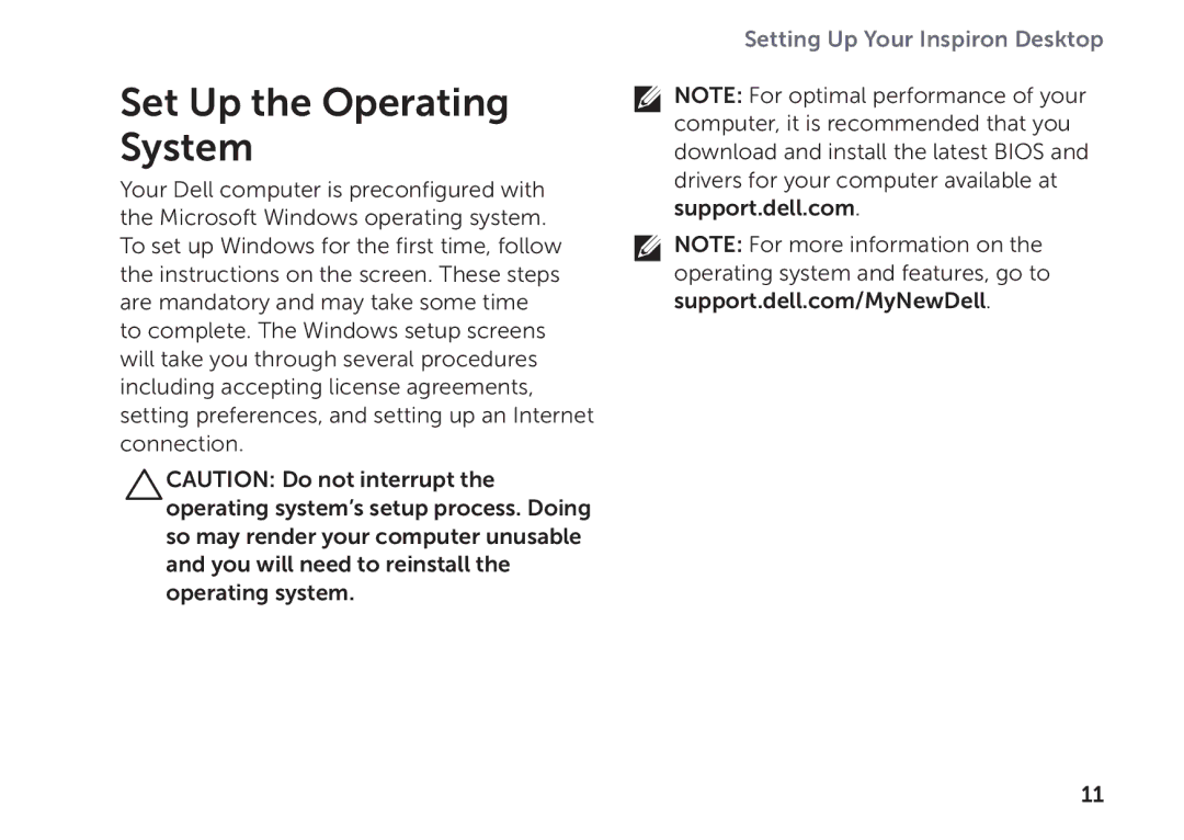 Dell D06D setup guide Set Up the Operating System 