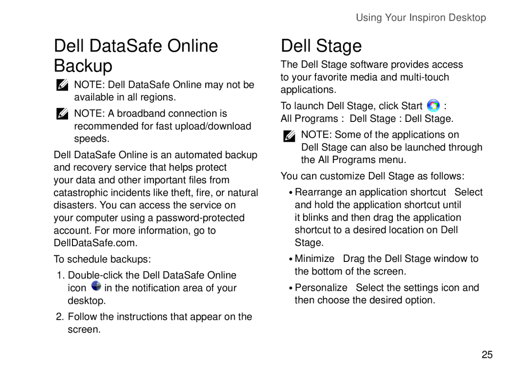 Dell D06D setup guide Dell DataSafe Online Backup, Dell Stage 