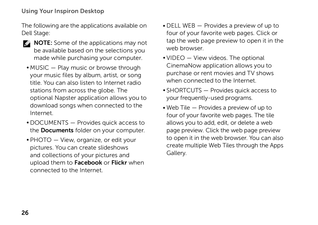 Dell D06D setup guide Using Your Inspiron Desktop 