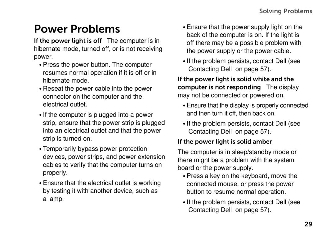 Dell D06D setup guide Power Problems 