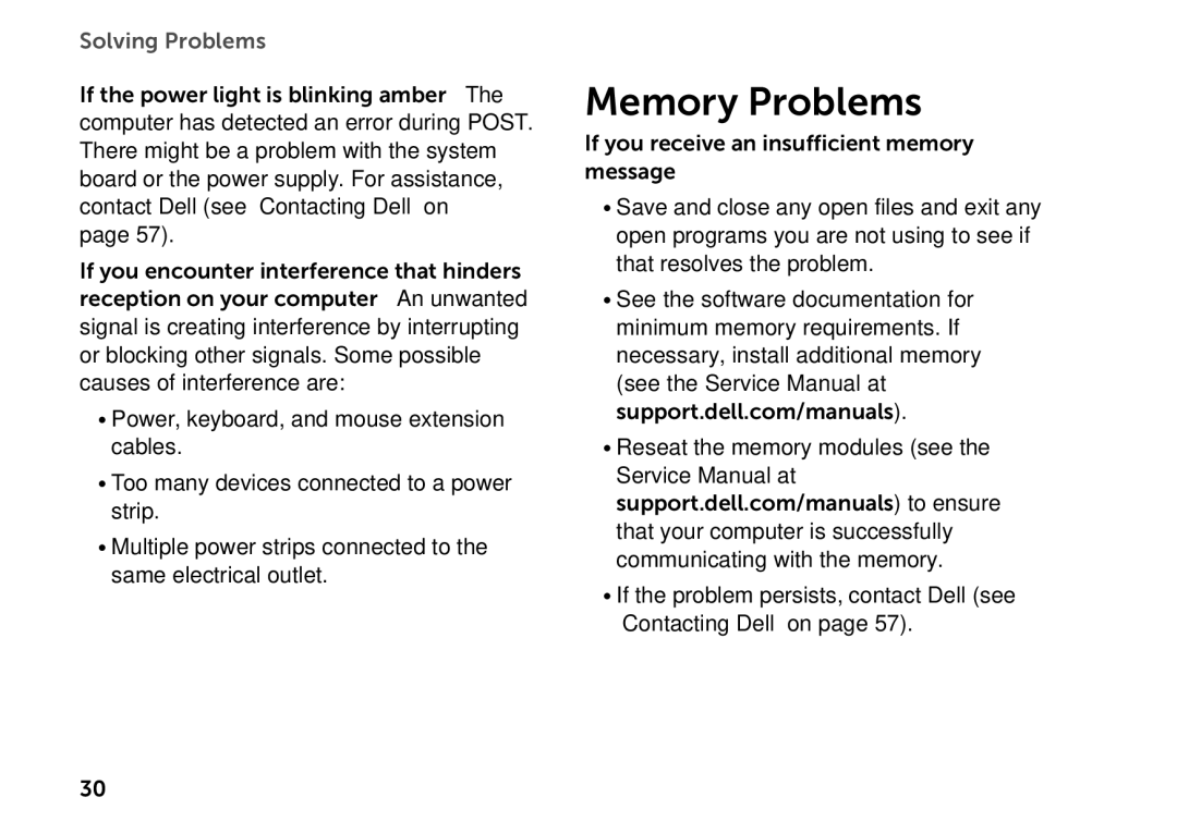 Dell D06D setup guide Memory Problems 