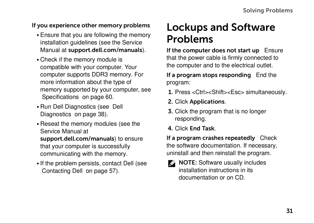 Dell D06D setup guide Lockups and Software Problems 