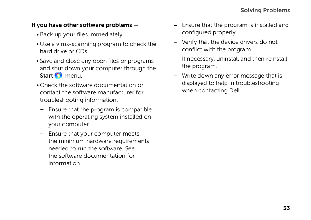 Dell D06D setup guide Solving Problems 