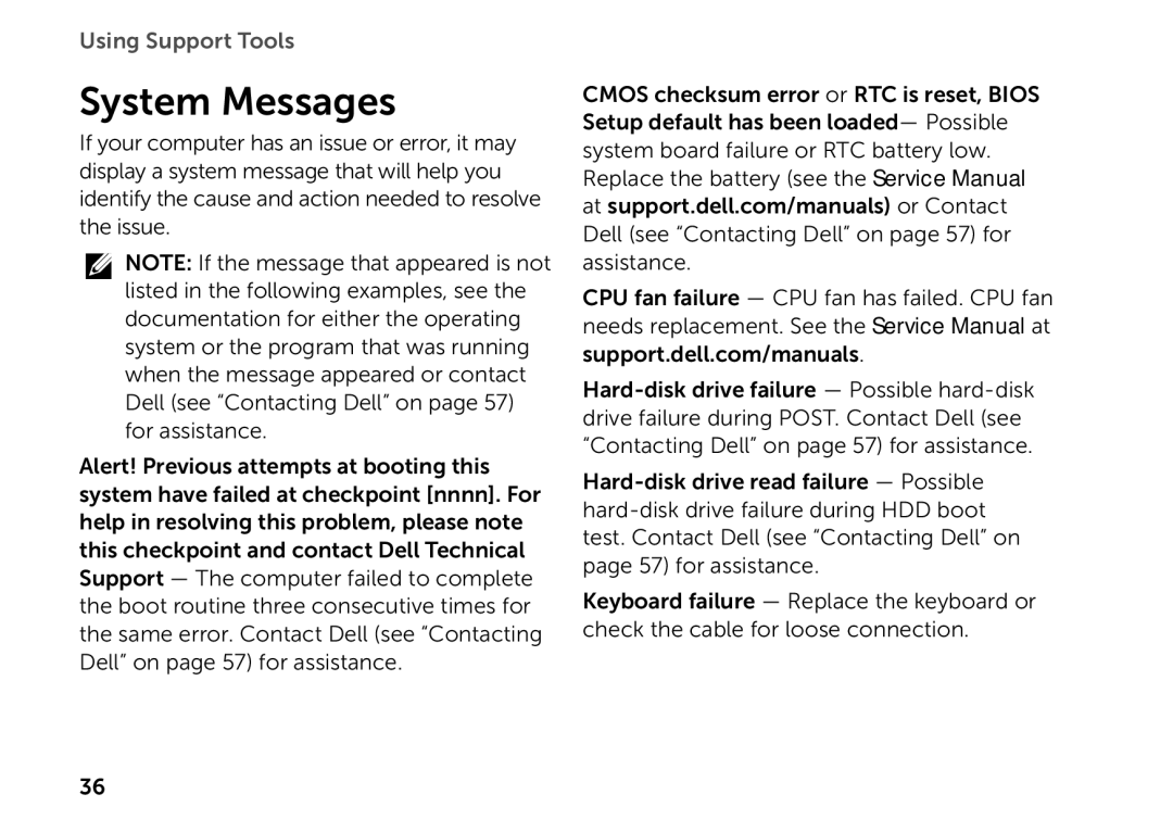 Dell D06D setup guide System Messages 