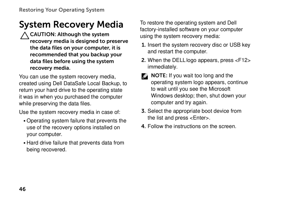 Dell D06D setup guide System Recovery Media 