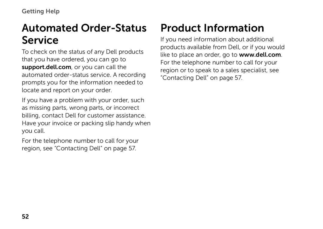 Dell D06D setup guide Automated Order-Status Service, Product Information 