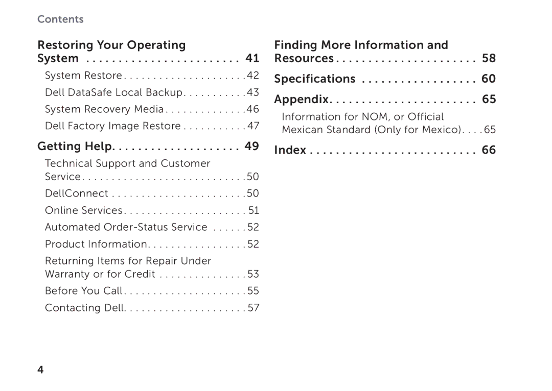 Dell D06D setup guide Finding More Information Resources Specifications Appendix 