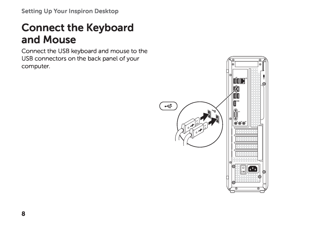 Dell D06D setup guide Connect the Keyboard and Mouse, Setting Up Your Inspiron Desktop 