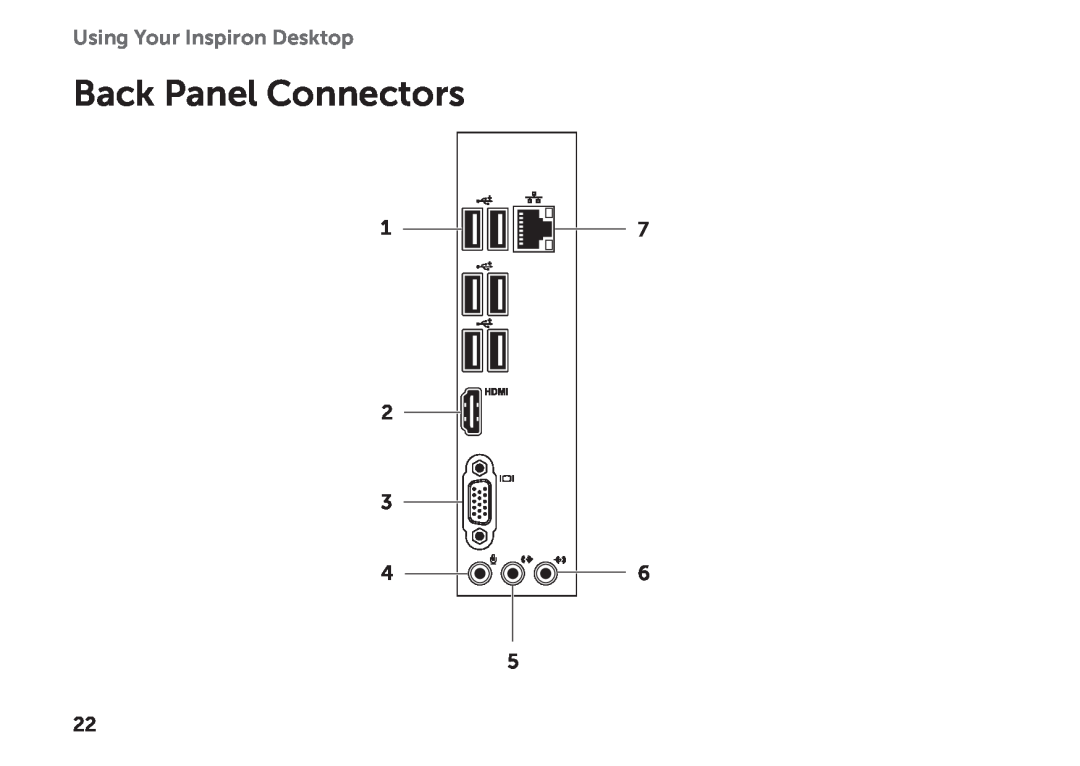 Dell D06D setup guide Back Panel Connectors, Using Your Inspiron Desktop 