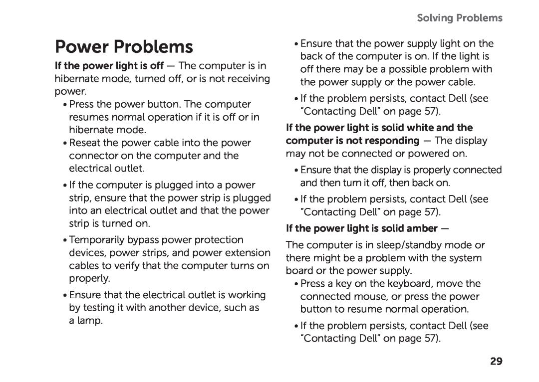 Dell D06D setup guide Power Problems, Solving Problems 