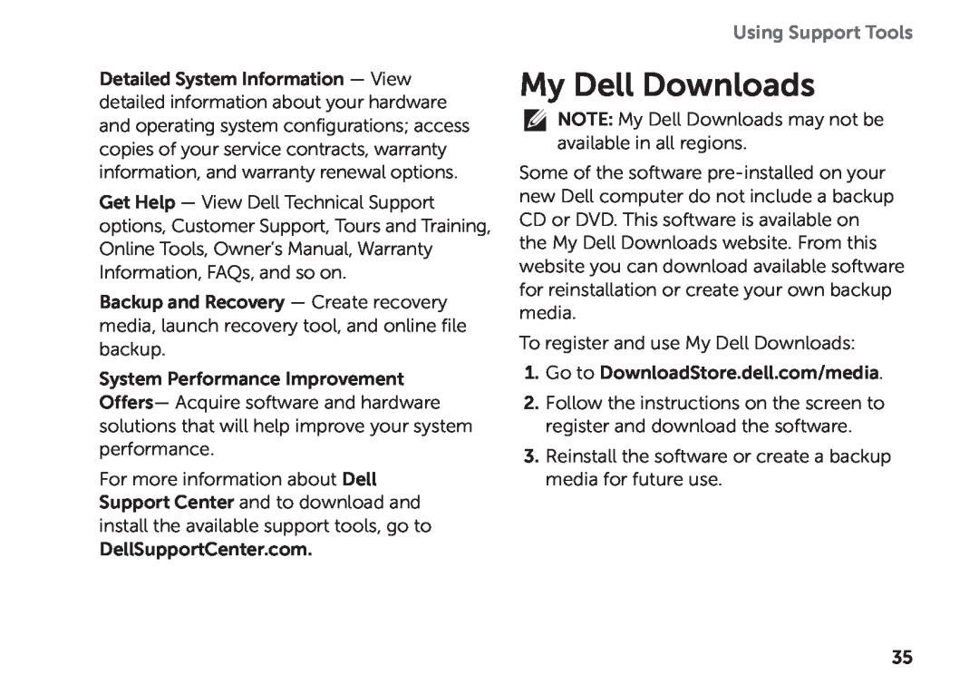 Dell D06D setup guide My Dell Downloads, Using Support Tools 