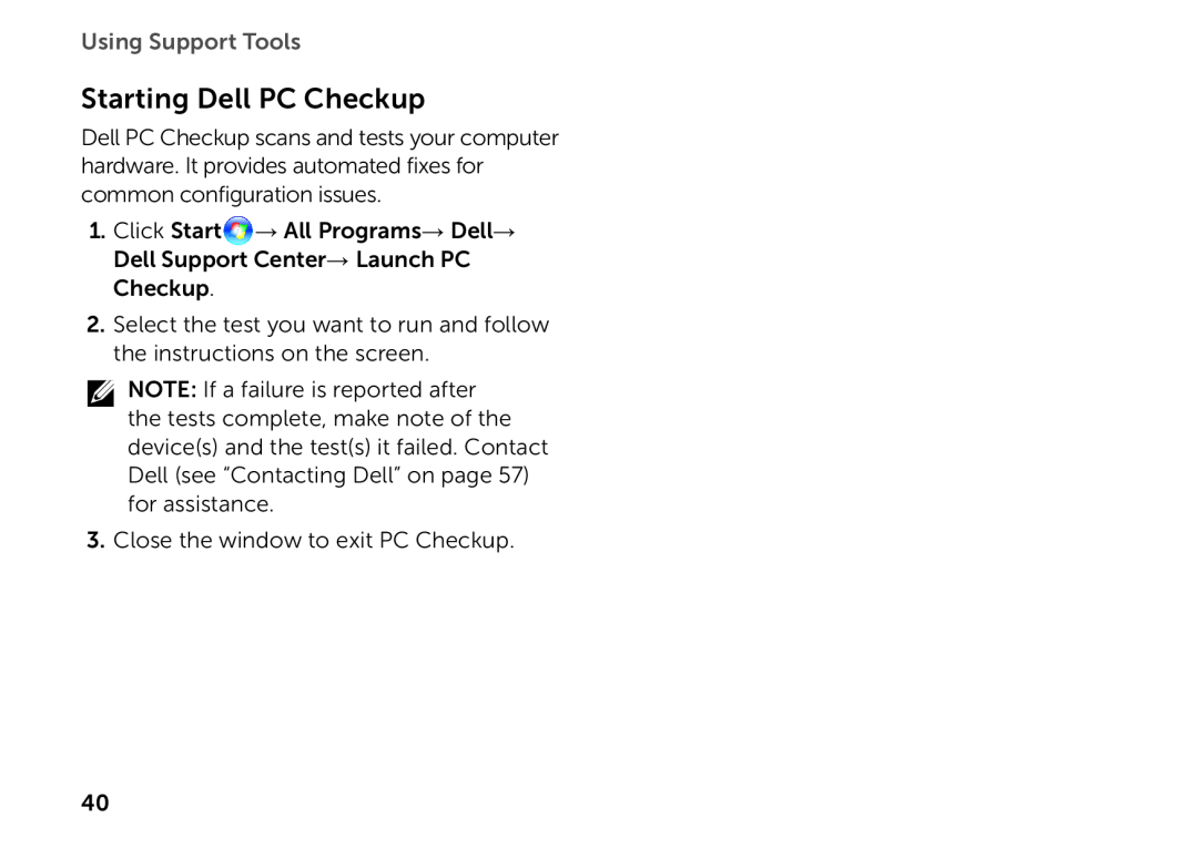 Dell D06D setup guide Starting Dell PC Checkup, Using Support Tools 