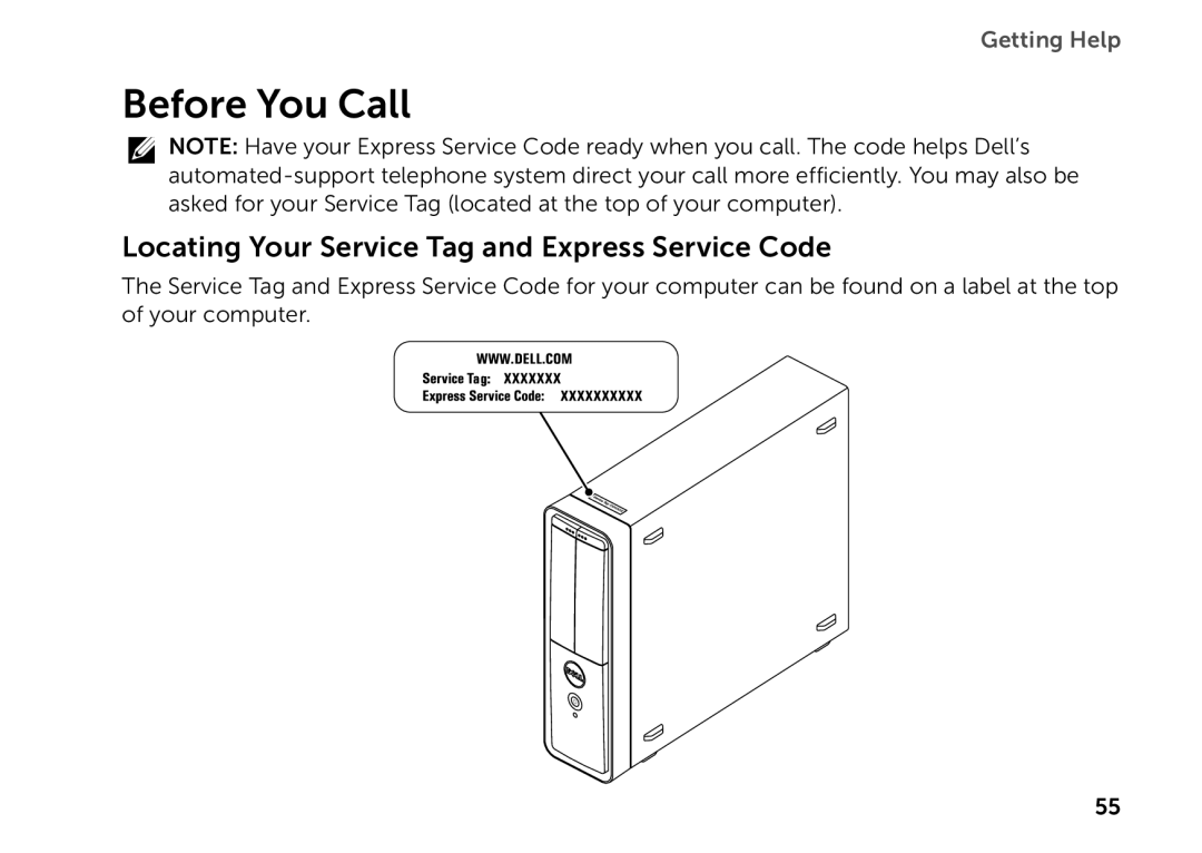 Dell D06D setup guide Before You Call, Locating Your Service Tag and Express Service Code, Getting Help 