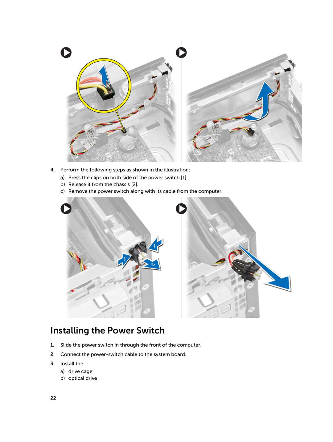 Dell D08S owner manual Installing the Power Switch 