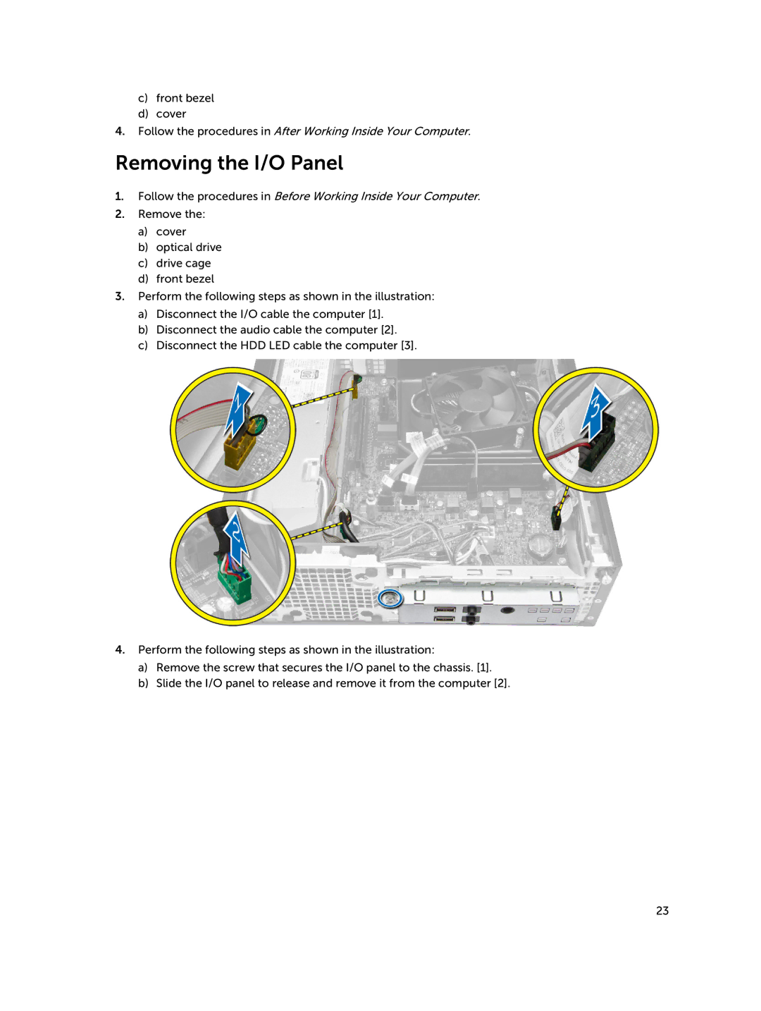 Dell D08S owner manual Removing the I/O Panel 