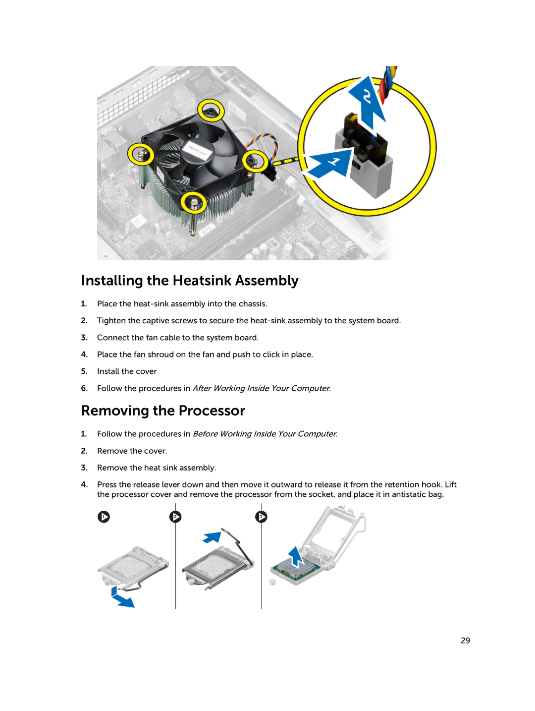 Dell D08S owner manual Installing the Heatsink Assembly, Removing the Processor 