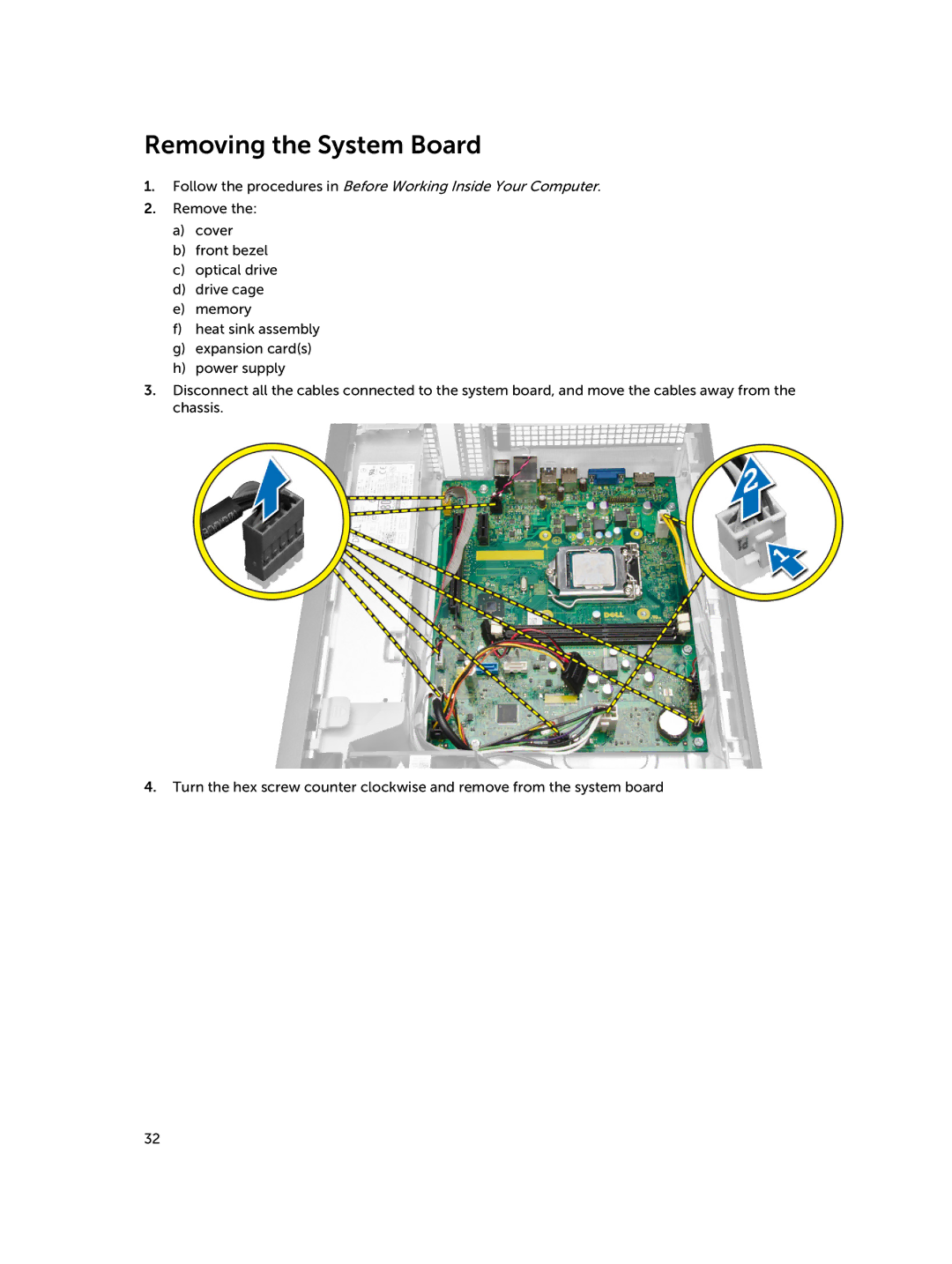 Dell D08S owner manual Removing the System Board 