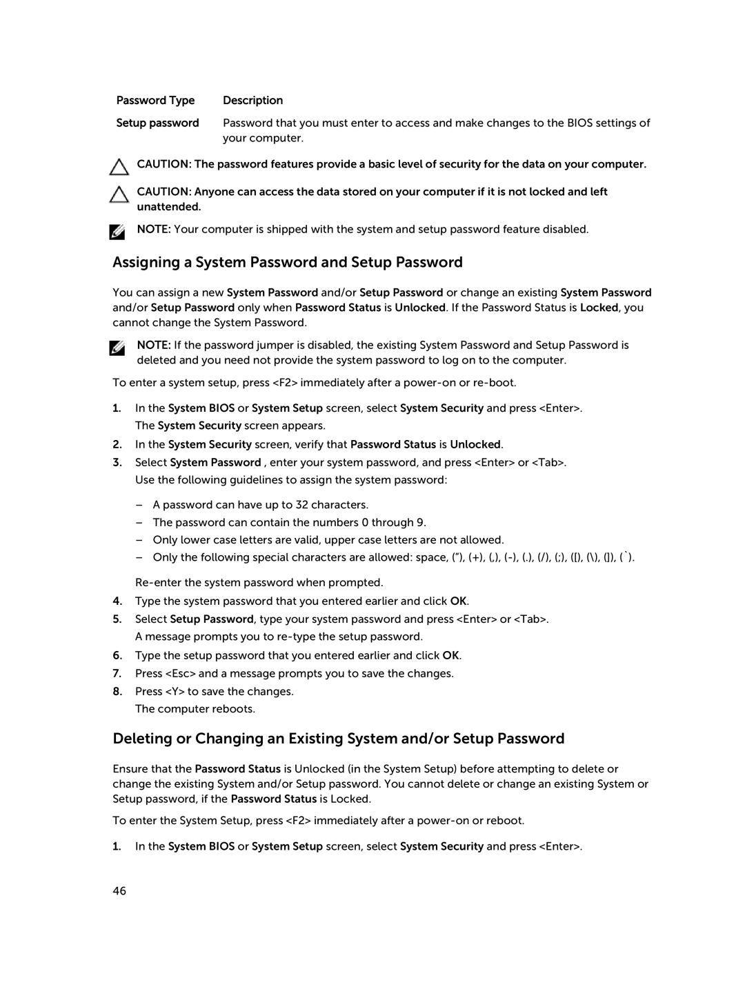 Dell D08S owner manual Assigning a System Password and Setup Password 