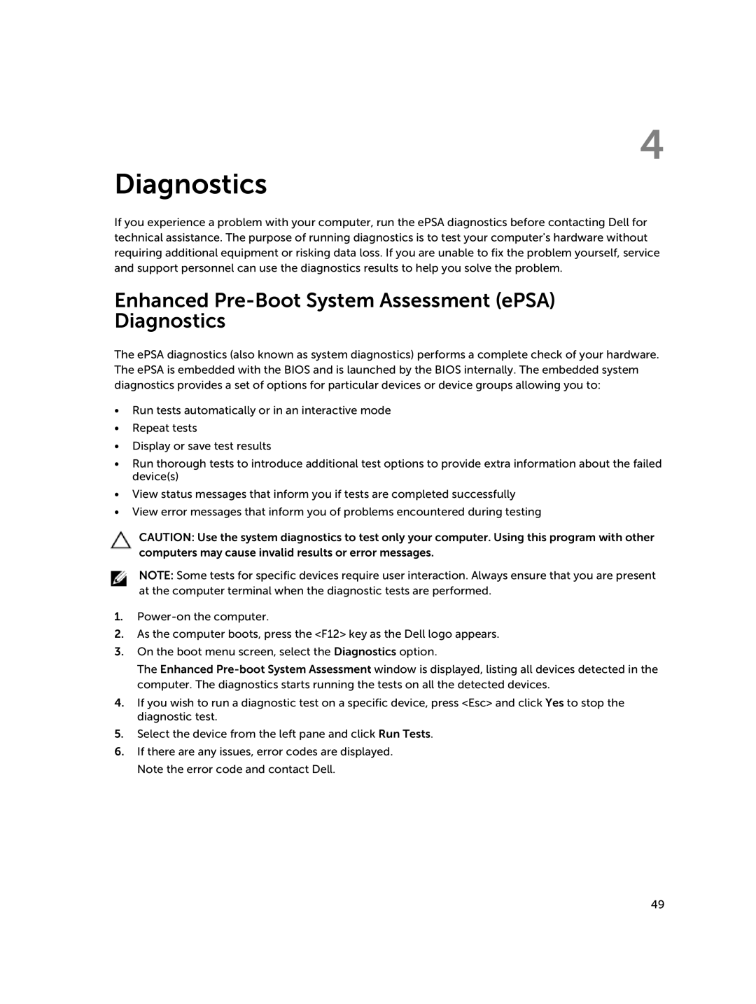 Dell D08S owner manual Enhanced Pre-Boot System Assessment ePSA Diagnostics 