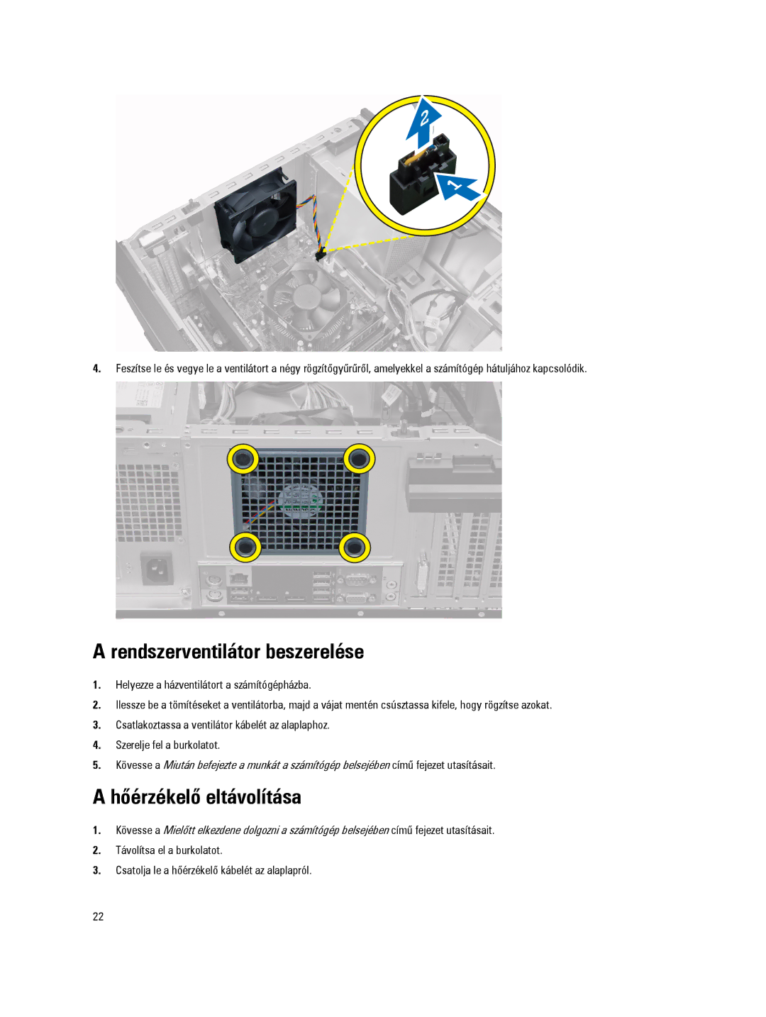 Dell D09M manual Rendszerventilátor beszerelése, Hőérzékelő eltávolítása 