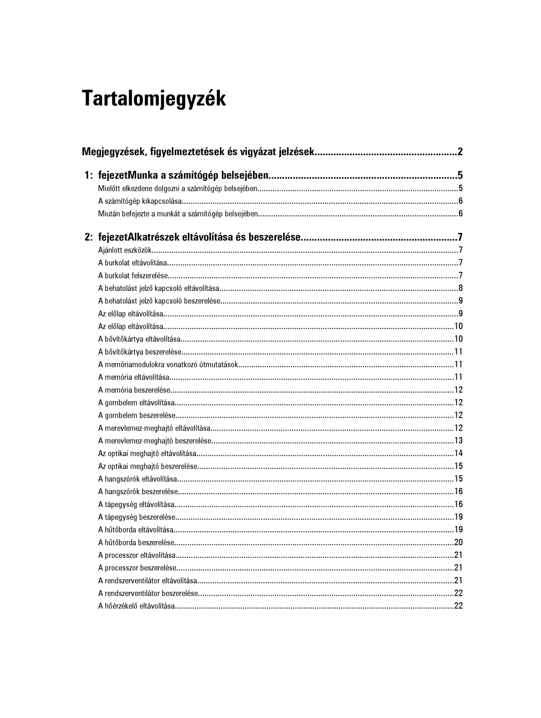 Dell D09M manual Tartalomjegyzék 