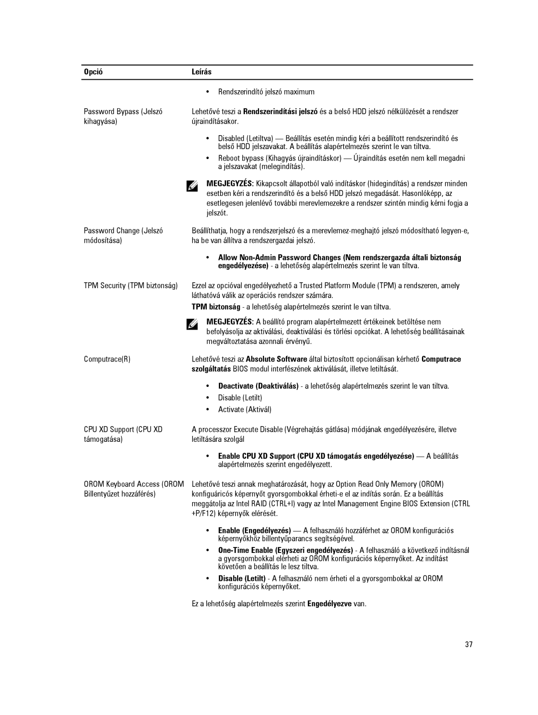 Dell D09M manual Rendszerindító jelszó maximum, Password Bypass Jelszó, Kihagyása Újraindításakor, Jelszavakat melegindítás 