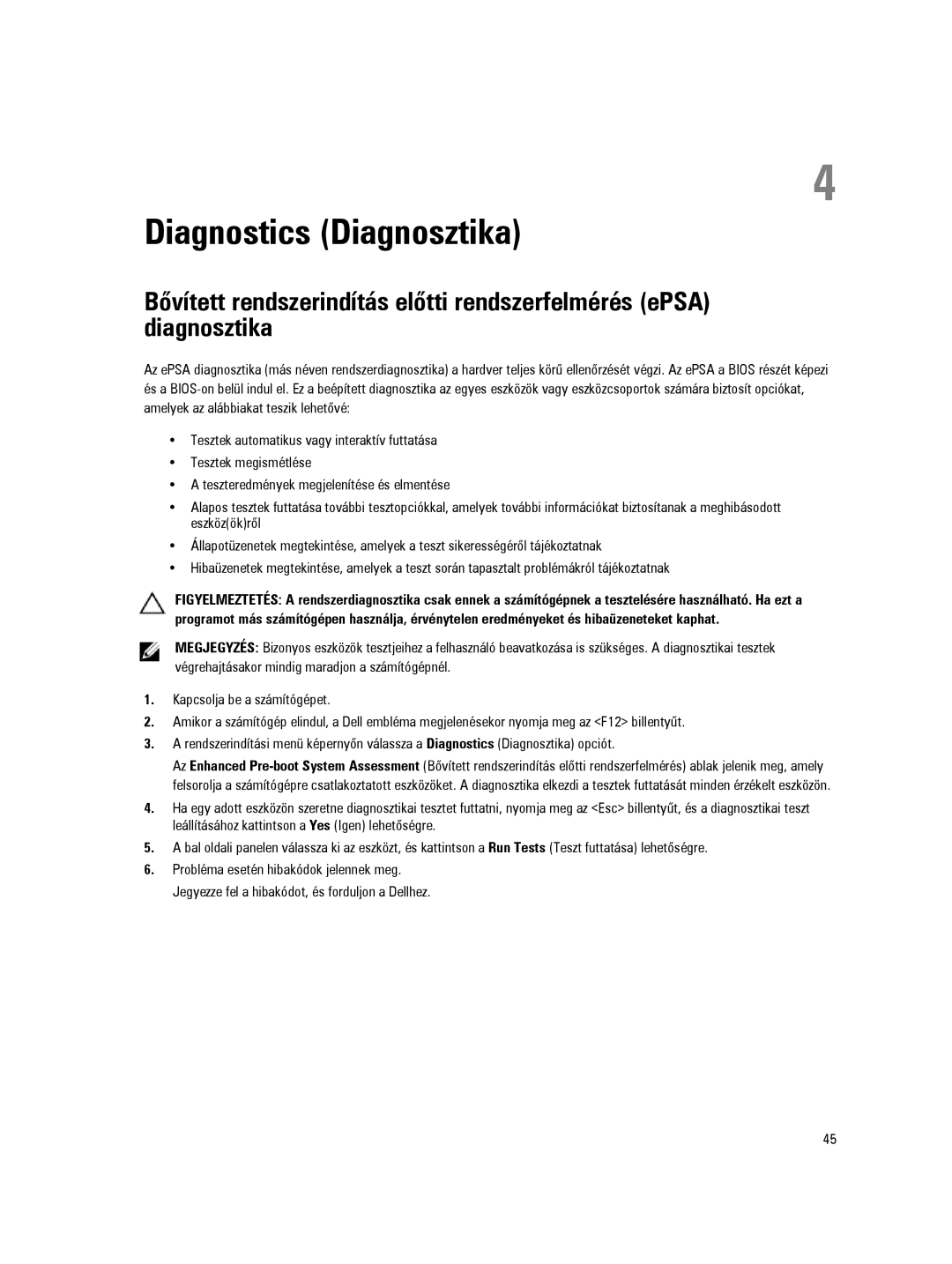 Dell D09M manual Diagnostics Diagnosztika 