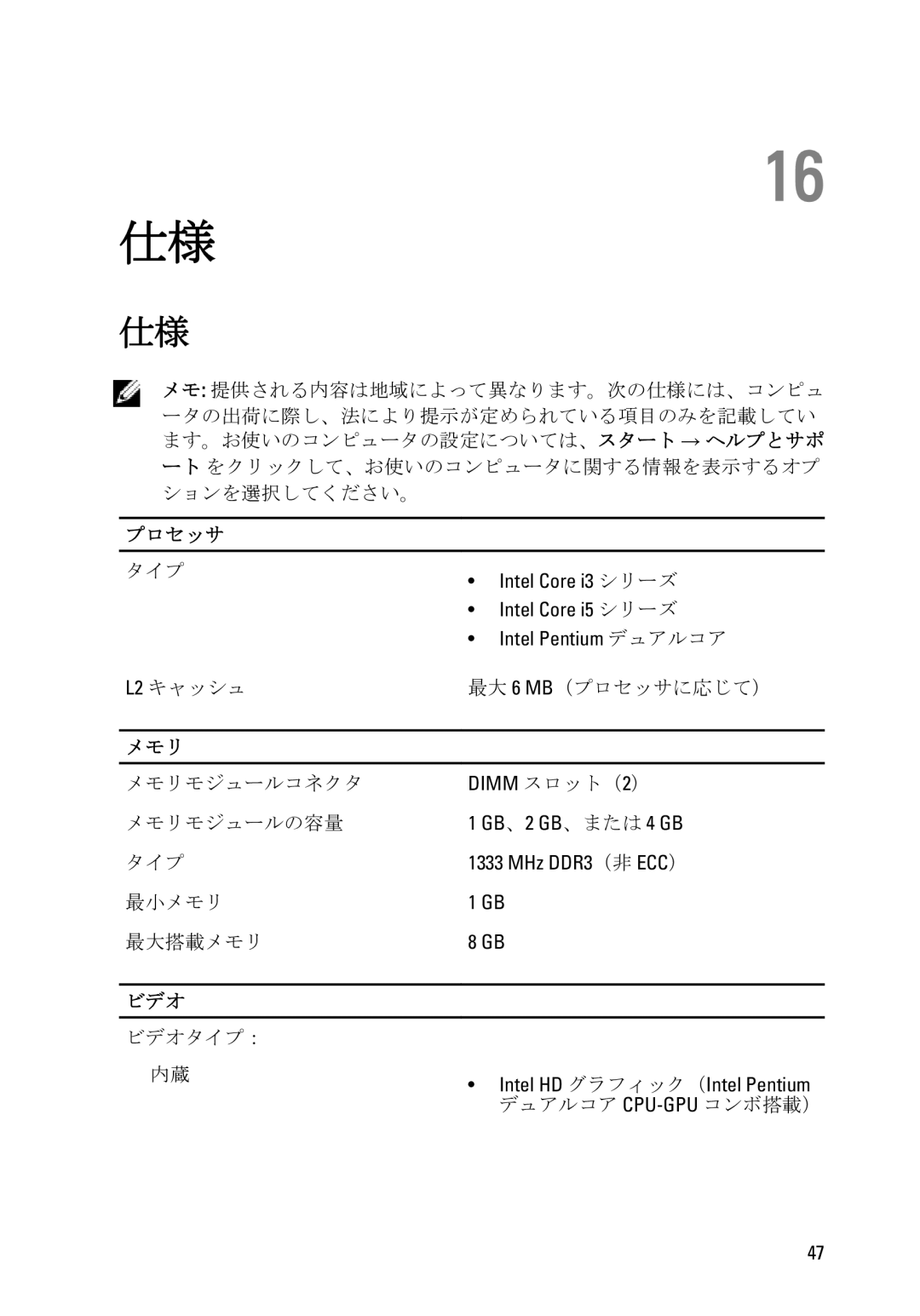 Dell D11D owner manual プロセッサ, メモリ, ビデオ 