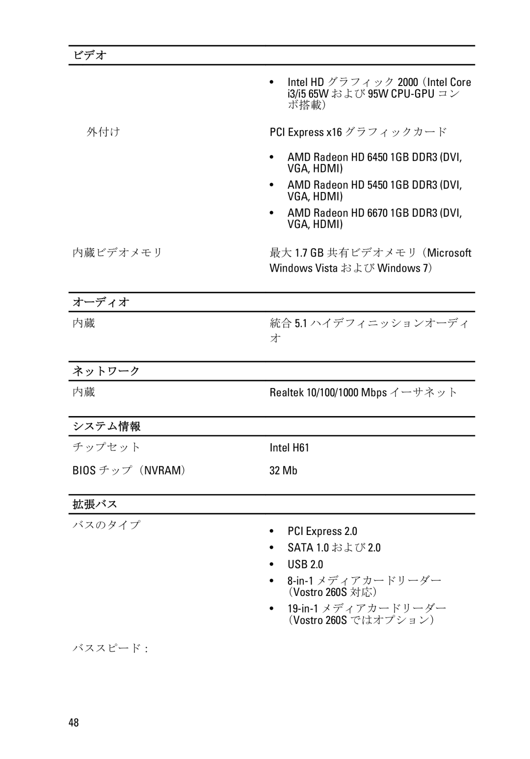 Dell D11D owner manual オーディオ, ネットワーク, システム情報, 拡張バス 