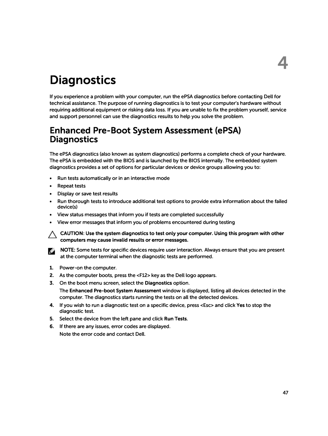Dell D15M owner manual Enhanced Pre-Boot System Assessment ePSA Diagnostics 