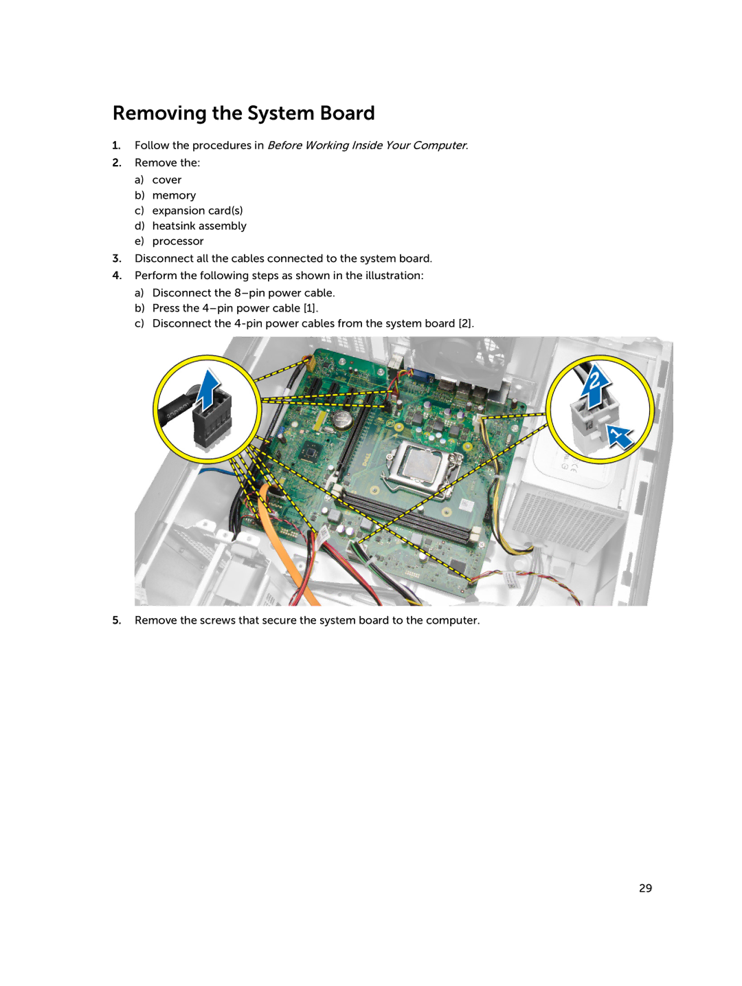 Dell D15M owner manual Removing the System Board 