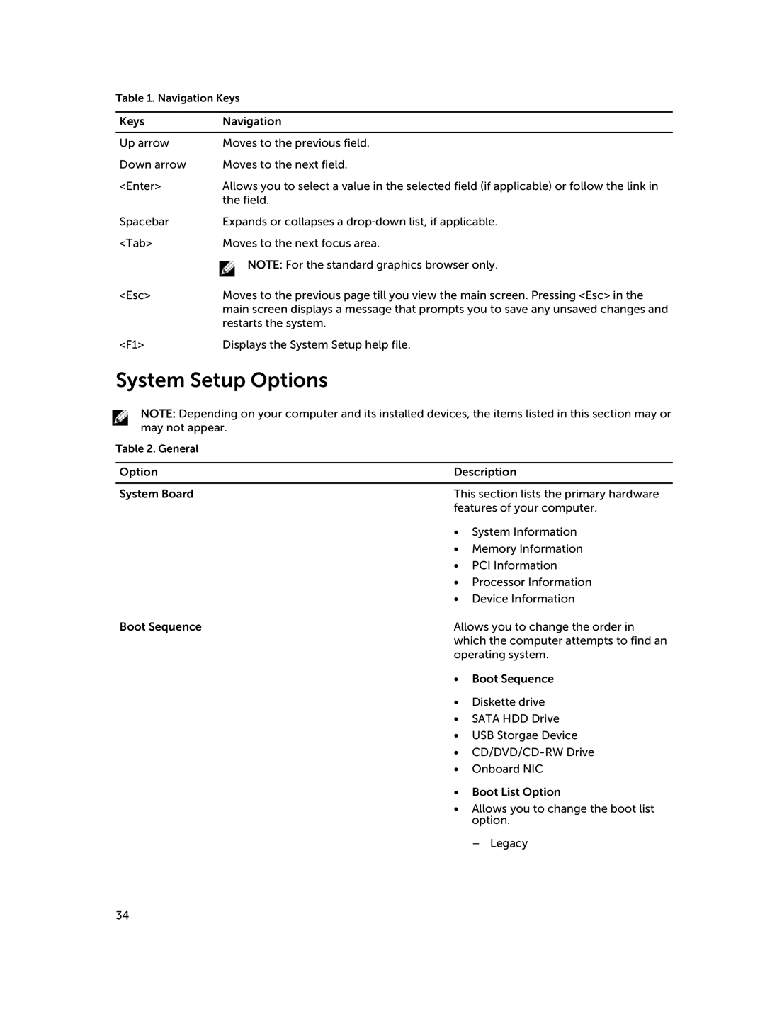 Dell D15M owner manual System Setup Options 