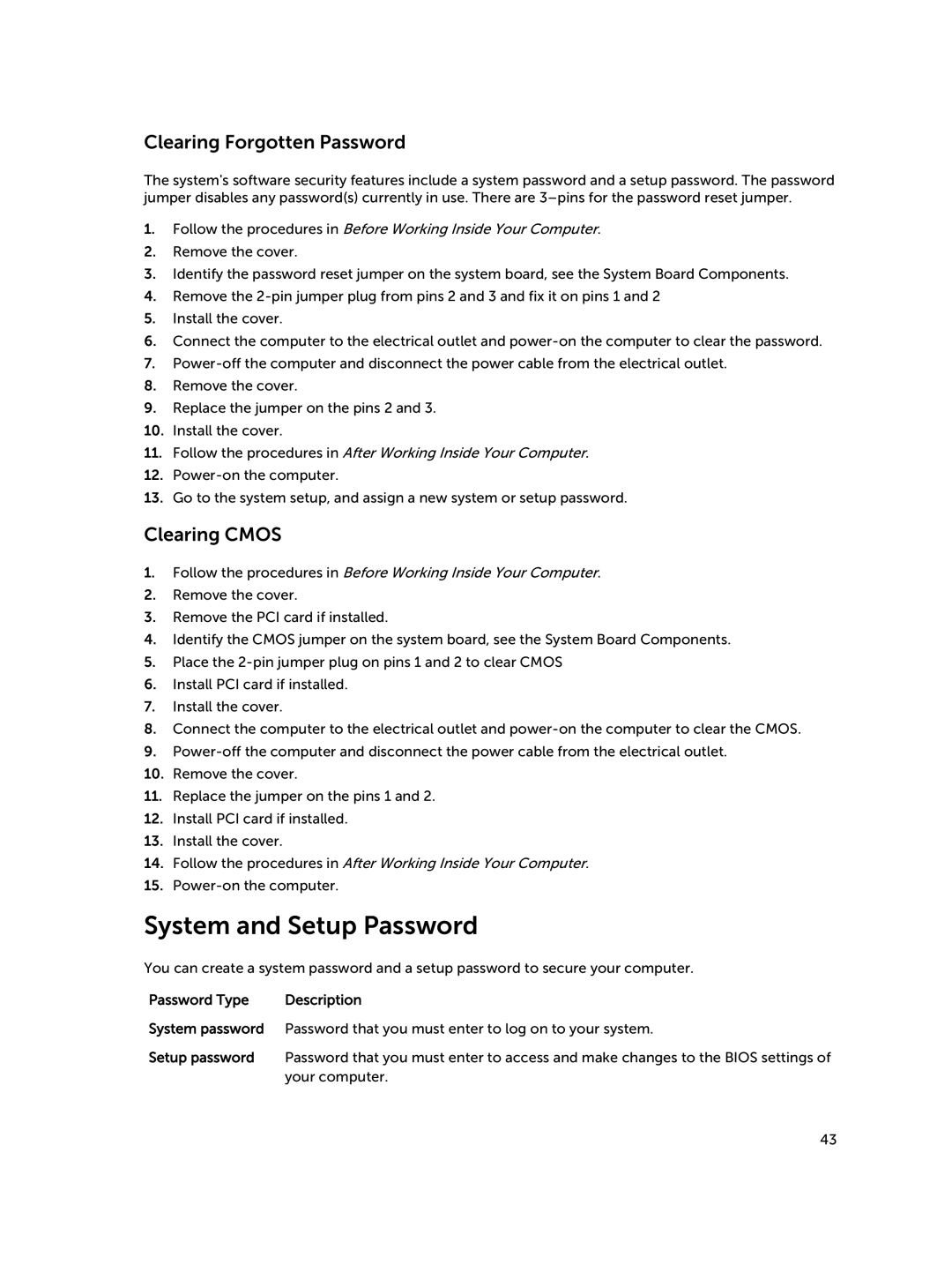 Dell D15M owner manual System and Setup Password, Clearing Forgotten Password 