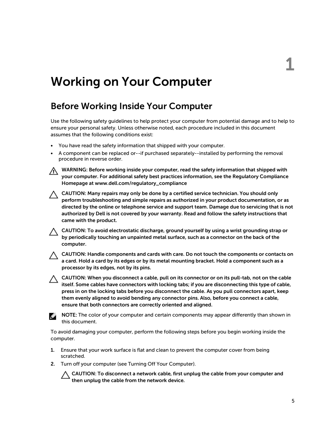 Dell D15M owner manual Working on Your Computer, Before Working Inside Your Computer 