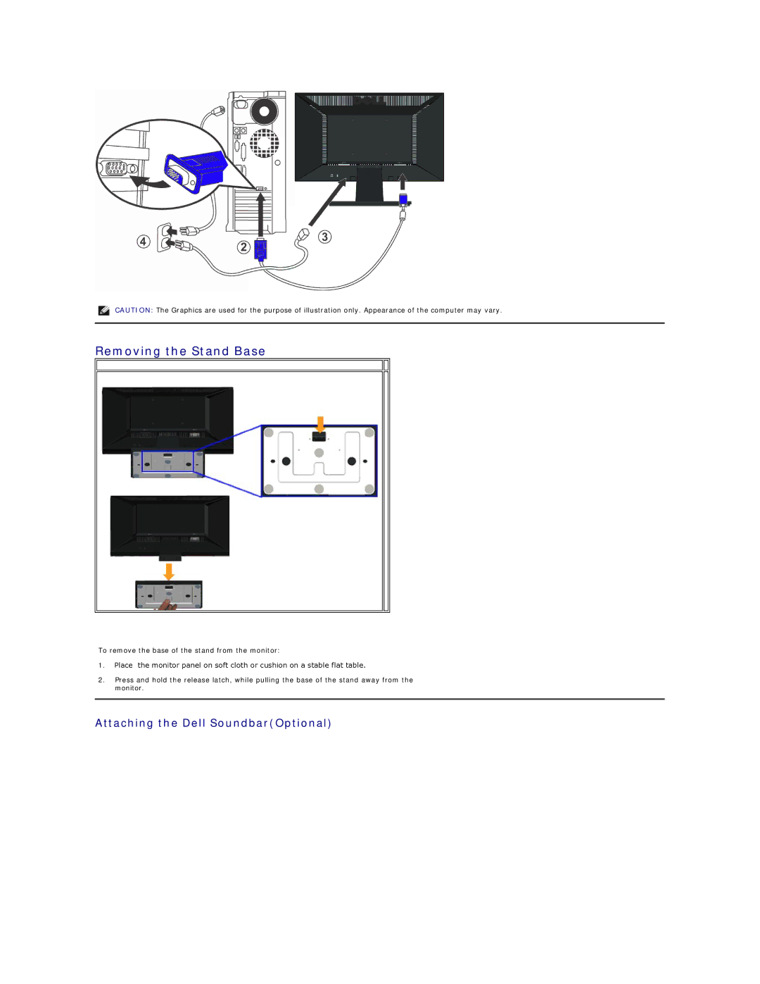 Dell E1910Hc, D176P manual Removing the Stand Base, Attaching the Dell SoundbarOptional 