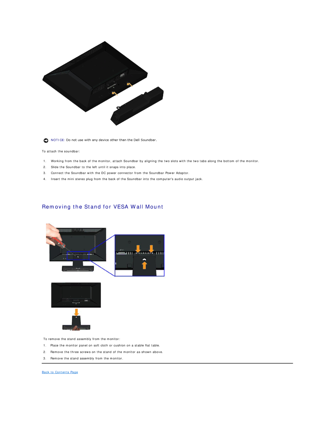 Dell D176P, E1910Hc manual Removing the Stand for Vesa Wall Mount 