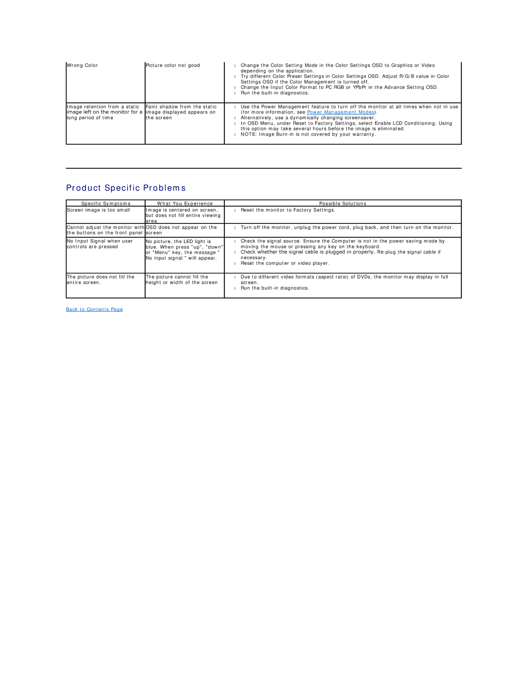 Dell E1910Hc, D176P manual Product Specific Problems, Specific Symptoms What You Experience Possible Solutions 