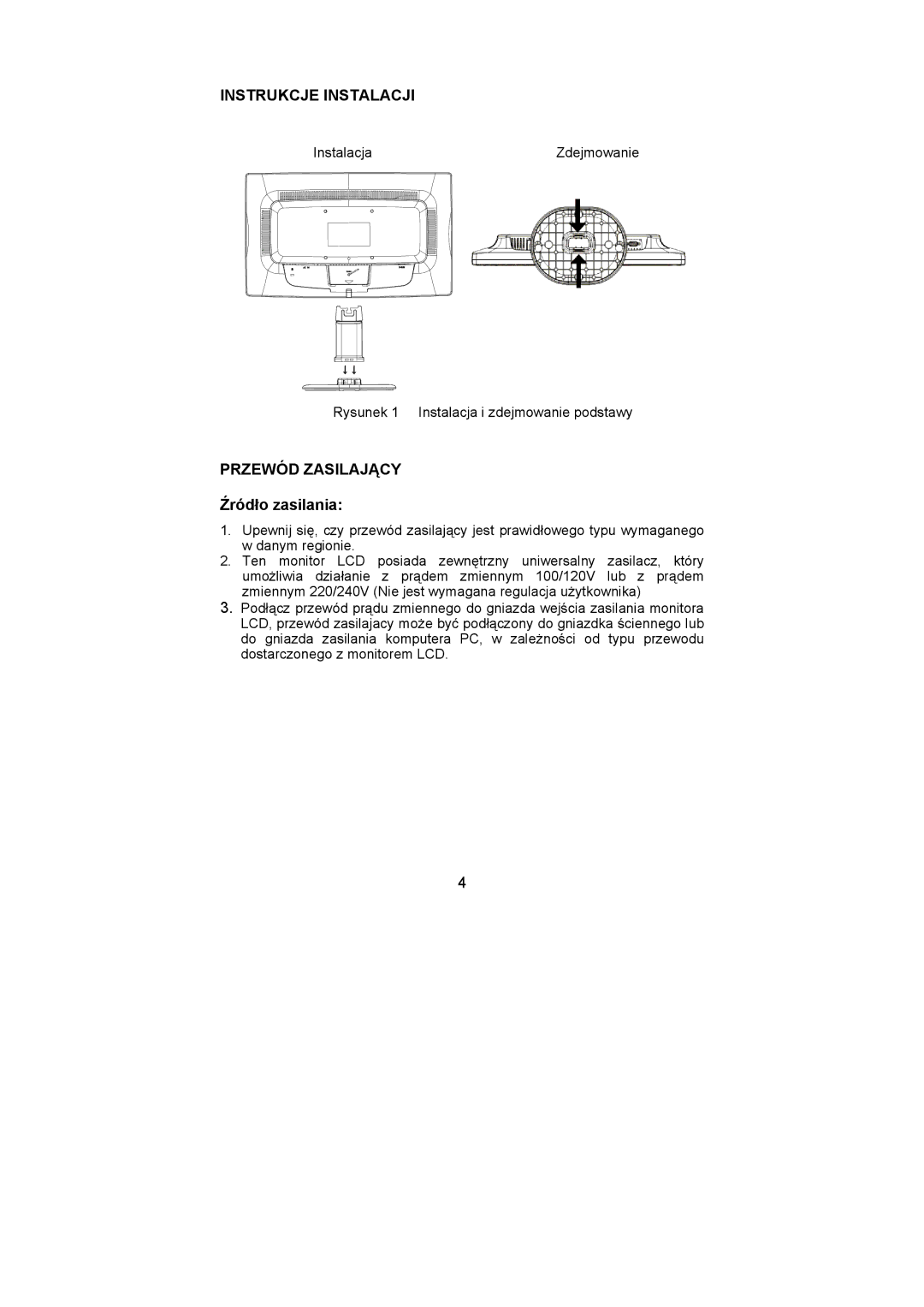 Dell D1901N user manual Instrukcje Instalacji, Przewód Zasilający 