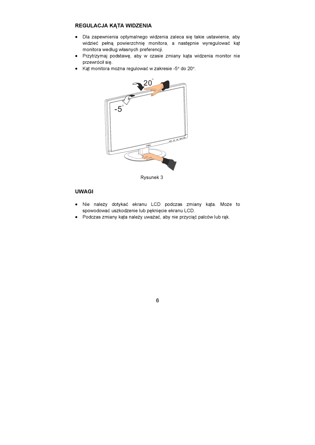 Dell D1901N user manual Regulacja Kąta Widzenia, Uwagi 