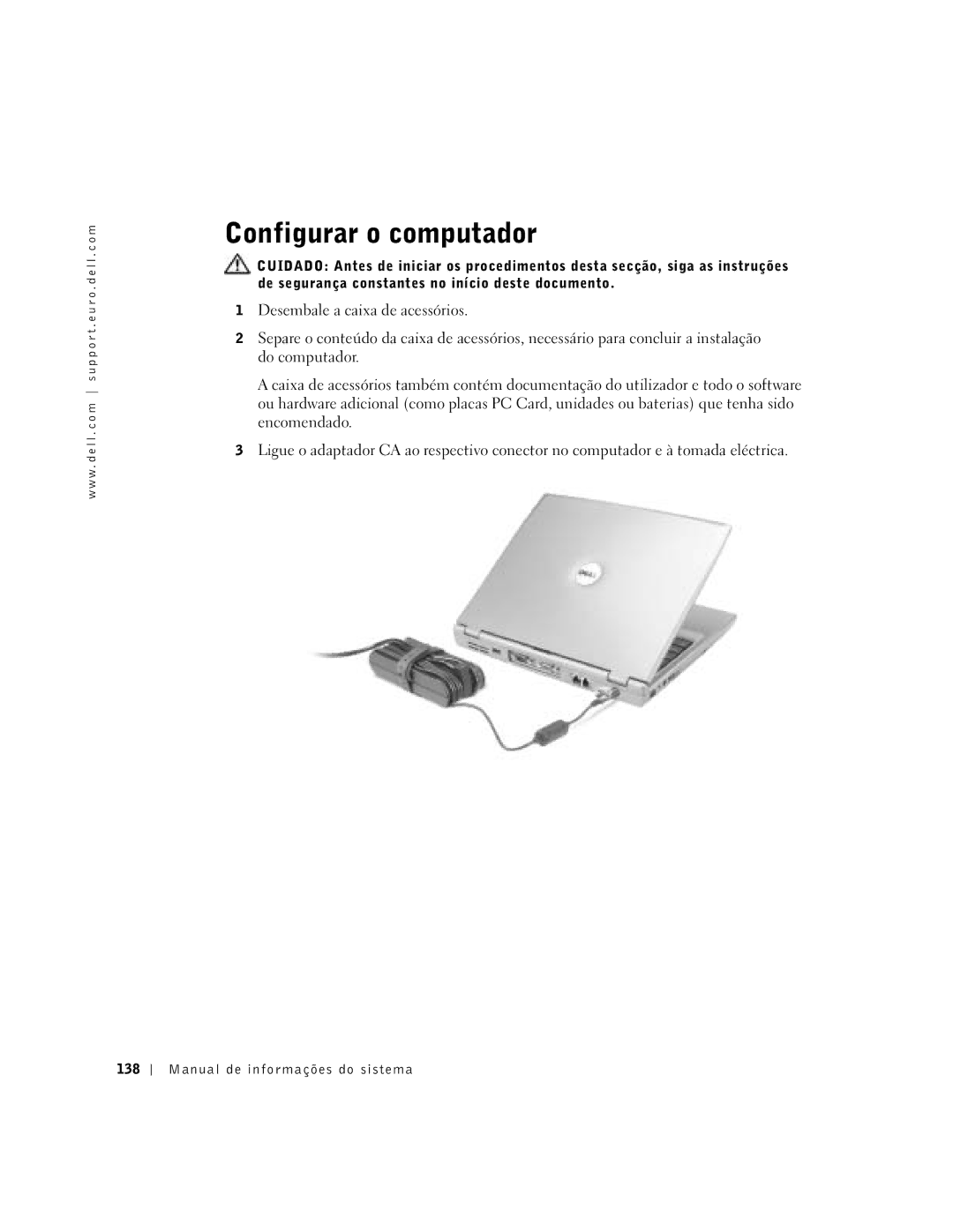 Dell D400 manual Configurar o computador, Manual de informações do sistema 