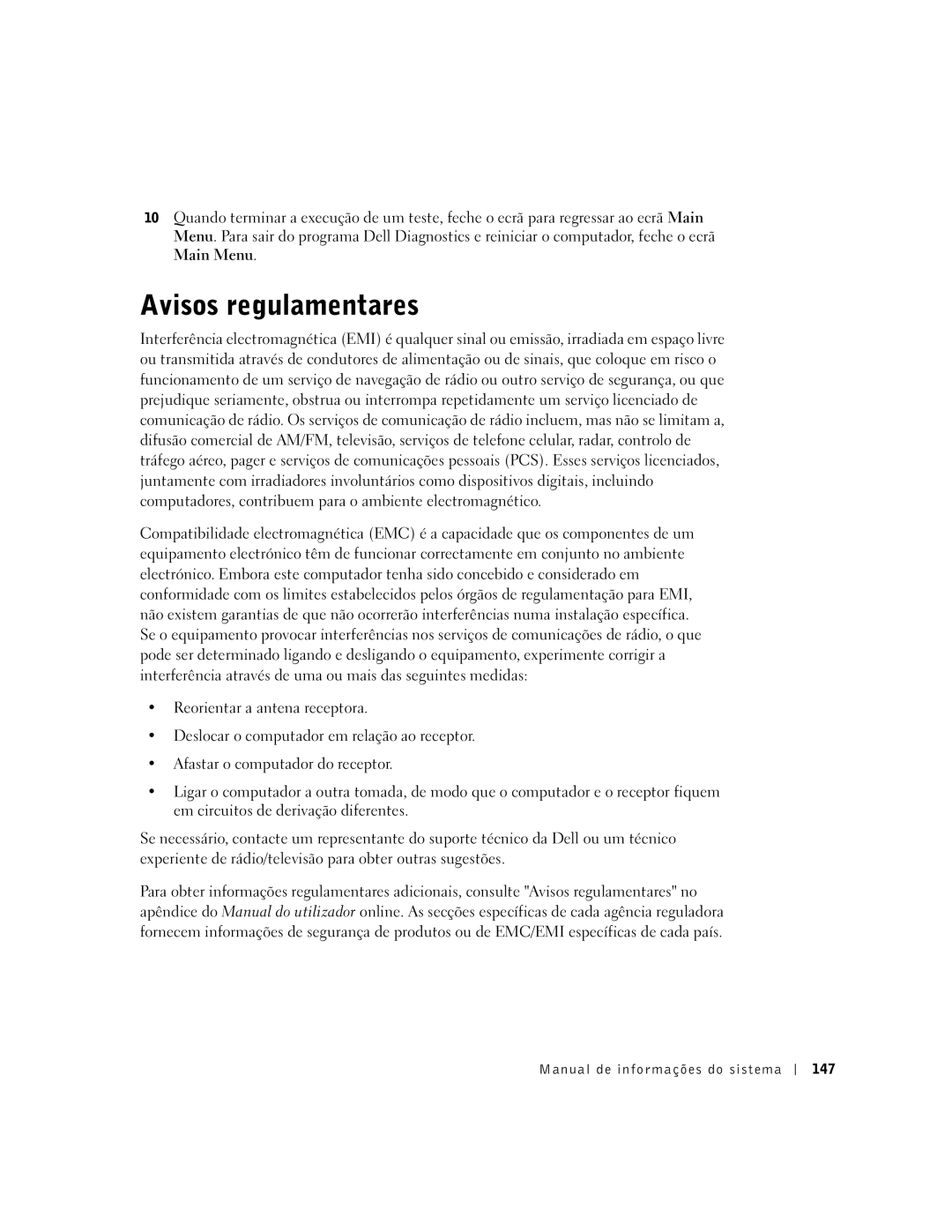 Dell D400 manual Avisos regulamentares, Manual de informações do sistema 147 